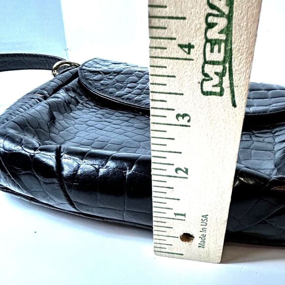 VTG Talbots Women's Black Croco Embossed Leather Turnlock Crossbody Shoulder Bag - Picture 13 of 14